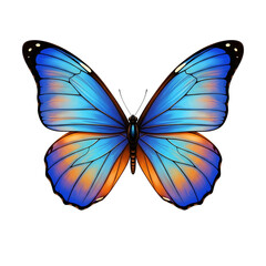 Fototapeta premium Vibrant blue and orange butterfly with delicate wing patterns takes flight