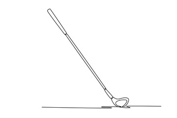 Continuous line drawing single golf club resting on the ground, minimalist and elegant icon representing popular sport of golf and a passion for the game, competition, and leisure. Vector illustration