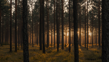 Fototapeta premium Sunlight Through Pine Forest 