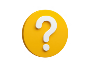 White Question Mark on a Yellow Button on Black Background isolated on transparent background