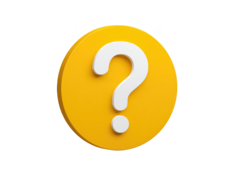 White Question Mark on a Yellow Button on Black Background isolated on transparent background