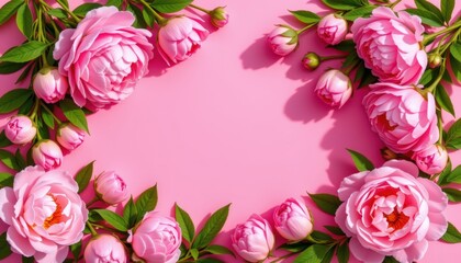 Fototapeta premium Vibrant Pink Peonies Framed Against Soft Pastel