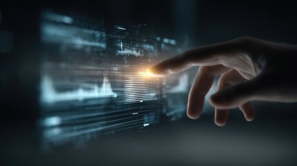 Hand Touching Futuristic Interface with Glowing Light.