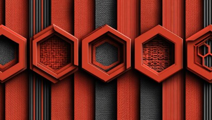 Geometric red hexagons on dark stripes