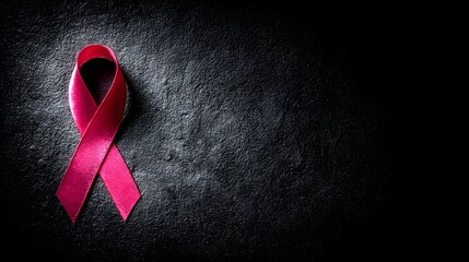 Pink awareness ribbon on dark background.