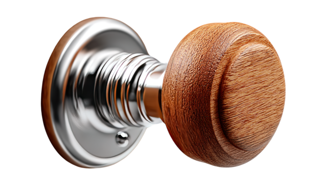 Elegant Door Handle: A close-up shot showcases a beautifully crafted door handle, combining the warmth of wood with the sleekness of metal, evoking a sense of classic design and functional elegance.