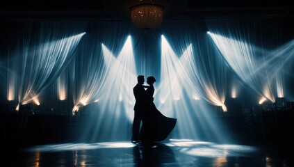 Silhouette dance couple in spotlight