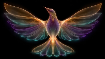 Elegant glowing hummingbird with vibrant colorful wings ethereal fantasy digital art illustration showcasing luminous wings and artistic beauty