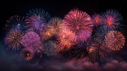 Fototapeta premium Vibrant fireworks display illuminating the night sky with colorful festive bright and energetic explosions creating a stunning celebration scene for outdoor events