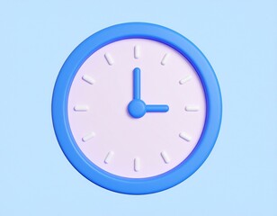 Blue vector clock icon with a round dial and minute and hour hands isolated on a white background, symbolizing time or a deadline