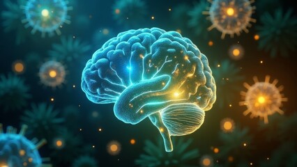 Obraz premium Brain technology particle scene