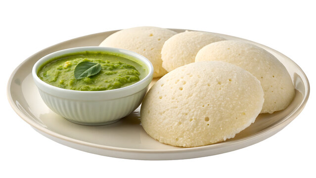  Fresh idli with chutney PNG on transparent background, perfect for menus, packaging, and food designs.
