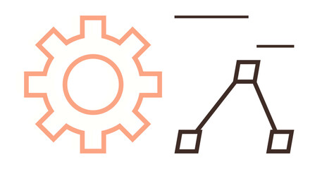 Minimalist gear icon next to a flowchart structure illustrating process management, workflow optimization, and systematic thinking. Ideal for business, engineering, programming, automation, strategy