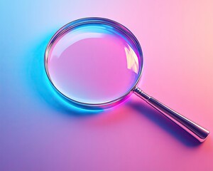 Colorful magnifying glass on a gradient background.