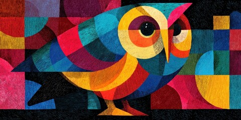 Colorful geometric owl design.