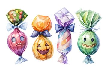 set of watercolor Wrapped Candy vector illustration isolated on white background