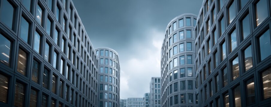 Futuristic Modern Architecture Rounded Glass Buildings under Sky, cityscape , architecture