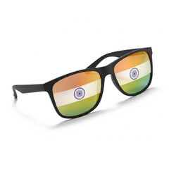 indian Independance day Stylish black sunglasses with dark plastic frames isolated on a white background, perfect for summer fashion and sun protection