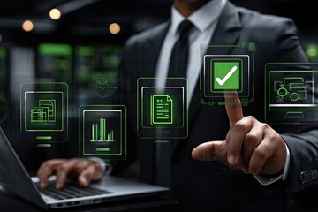 Businessman interacting with digital interface