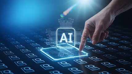 Futuristic AI innovation powering digital transformation through data interaction