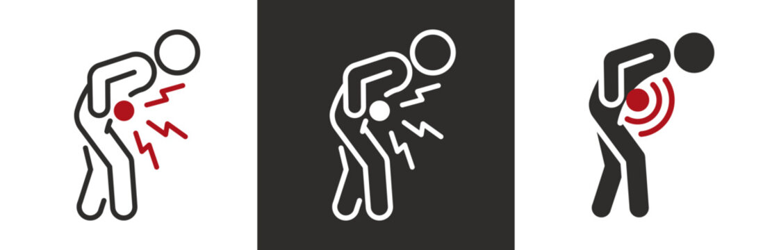 flat and linear set icons,abdominal pain icon, stomachache, body ache or menstruation pains, secured simple symbols on white and black background - editable stroke vector illustration