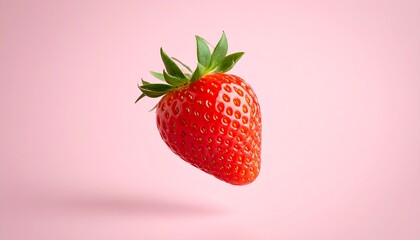Single strawberry, vibrant pink background
