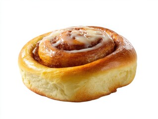 Fototapeta premium Delicious cinnamon roll with icing isolated on white background