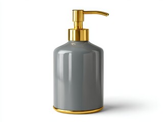 Fototapeta premium Grey ceramic soap dispenser with gold accents isolated on white background