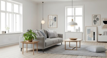Fototapeta premium Modern living room interior design (AI Generated)