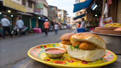 Explore delicious vada pav, Mumbai’s iconic street food, with vibrant photography and recipe inspiration for food lovers.