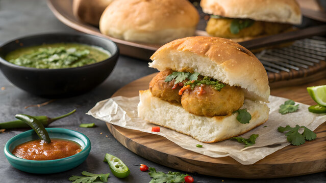 Explore delicious vada pav, Mumbai&rsquo;s iconic street food, with vibrant photography and recipe inspiration for food lovers.
