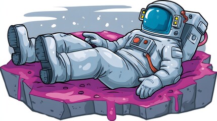 Relaxed astronaut resting on a space rock.