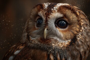 Close-up of an owl's detailed eye and feathers.