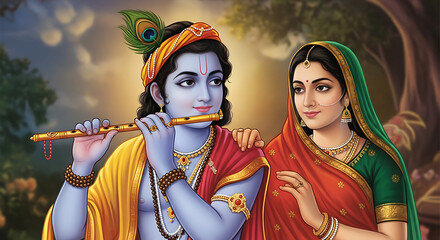 little krishna playing fluite on with radha best friend