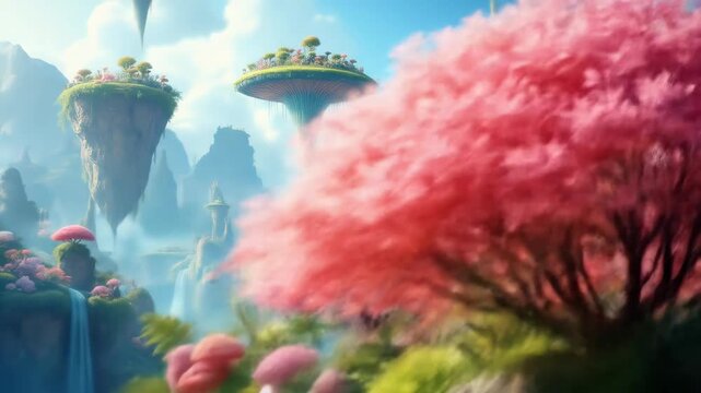 Fantasy Floating Islands Waterfalls Dreamscape Lush Unreal Landscape