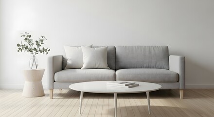 Grey Sofa in Minimalist Living Room (AI Generated)