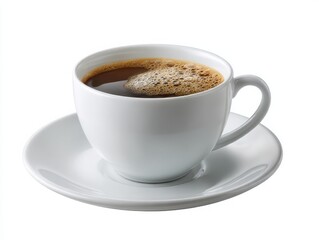 Fototapeta premium White coffee cup and saucer filled with hot coffee isolated on white background