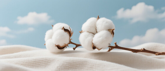 Full fluffy cotton on the cotton fabric