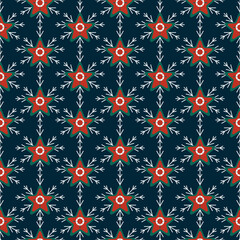 Christmas stars seamless pattern. Vector illustration on navy blue background. Gift wrapping paper. Modern style. 300 dpi print.