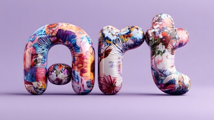 Colorful floral print letters arranged in a three-dimensional display.
