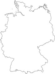 A clean, minimalist vector outline map of Germany. Ideal for designs needing a simple, elegant geographic shape for travel, education, or web projects.