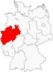 Obraz premium Map of Germany highlighting Nordrhein westfalen (North Rhine-Westphalia). Ideal for designs on its major cities, industrial heritage, and central location in Western Europe