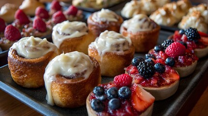 Various pastries displayed on a tray.