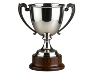  Silver Achievement Trophy with Wooden Base Isolated on Transparent Background PNG