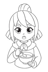 Goldilocks Tasting First Bowl Porridge Outline Vector