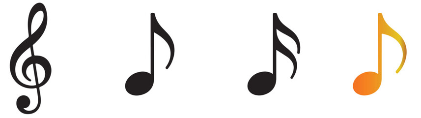 A collection of musical notes including a treble clef and a colorful quarter note design element image