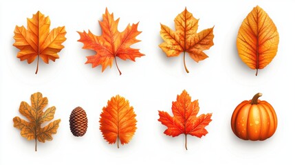 Watercolor of autumn elements set with Pumpkins,maple leaves,mushrooms,sunflower,Collection autumn seasonal holidays design,Thanksgiving,Halloween,Handmade art,party posters,decorate your artwork.