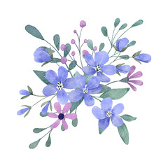 Fototapeta premium Flowers and leaves digital illustration, spring design, watercolor bouquet hand painting. Perfectly for printing, sublimation.