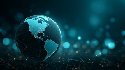 Fototapeta premium Glowing Earth Globe with Network Connection, Global, Technology