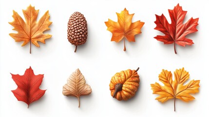 Fototapeta premium Watercolor of autumn elements set with Pumpkins,maple leaves,mushrooms,sunflower,Collection autumn seasonal holidays design,Thanksgiving,Halloween,Handmade art,party posters,decorate your artwork.